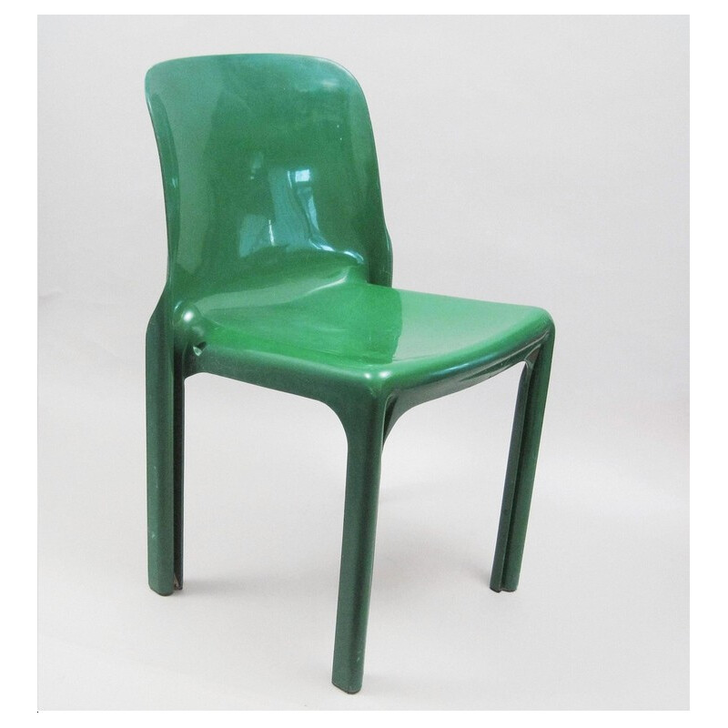 6 vintage green chairs, Vico MAGISTRETTI - 1970s
