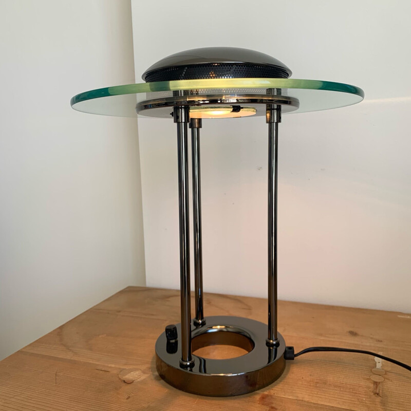 Lampe de table vintage SMC Boxford Chrome Verre 1980