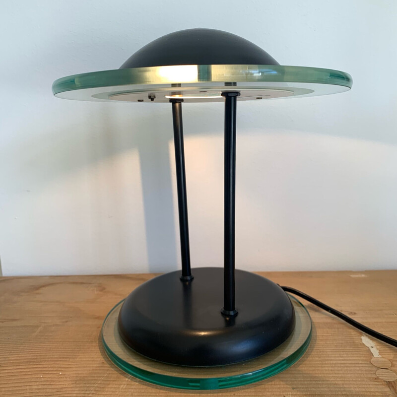 Lampe de table vintage verre métal Herda Amsterdam UFO 1990