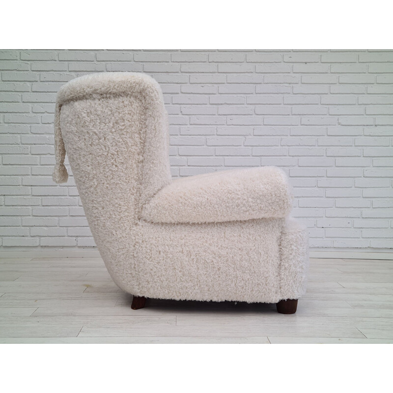 Vintage relax armchair, imitation lambskin Danish 1950s
