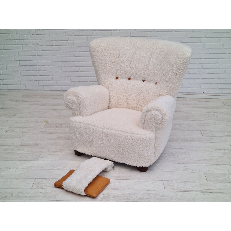 Vintage relax armchair, imitation lambskin Danish 1950s