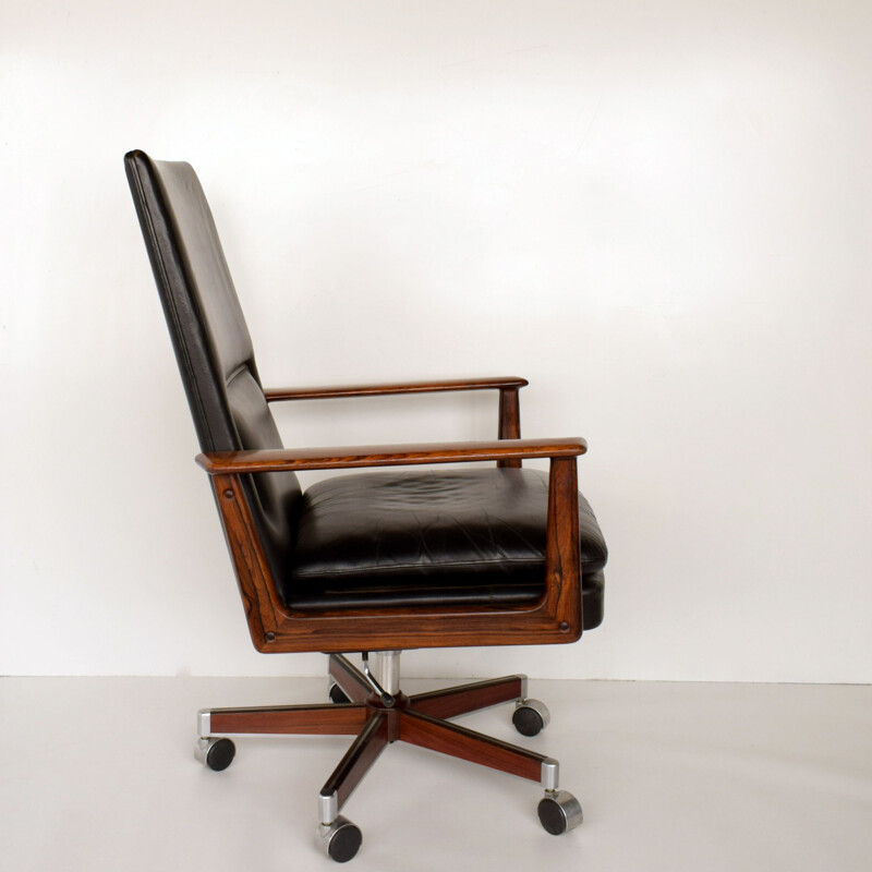 Vintage office chair by Arne Vodder, leather and rosewood for Sibast, Denmark 1960