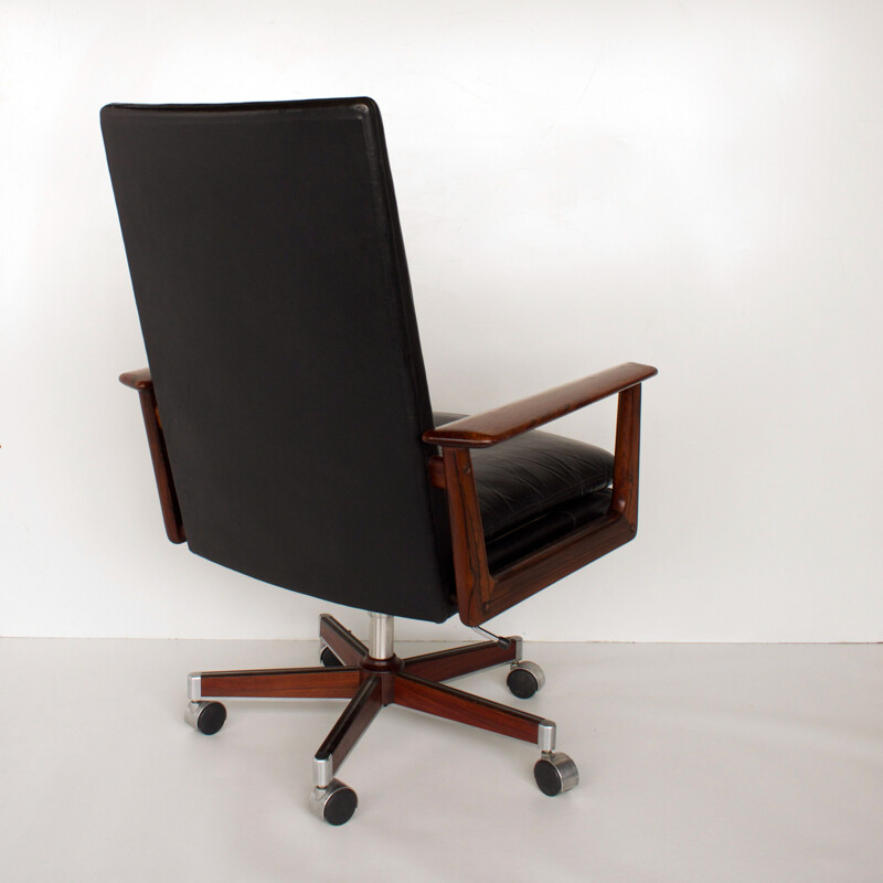 Vintage office chair by Arne Vodder, leather and rosewood for Sibast, Denmark 1960