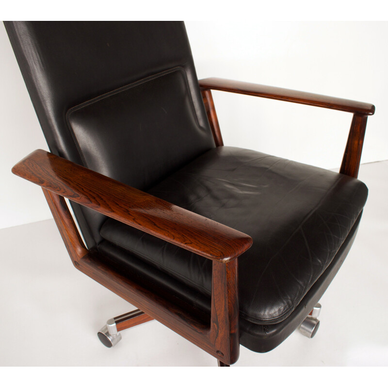 Vintage office chair by Arne Vodder, leather and rosewood for Sibast, Denmark 1960