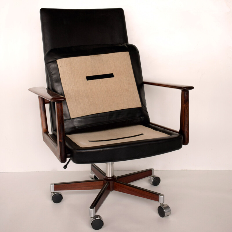 Vintage office chair by Arne Vodder, leather and rosewood for Sibast, Denmark 1960