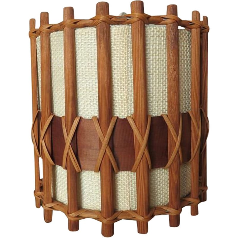 Suspension vintage en teck et tissu, Scandinave 1960