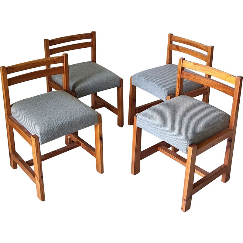 Satz von 4 modernistischen Vintage-Stühlen aus Kiefernholz, 1960