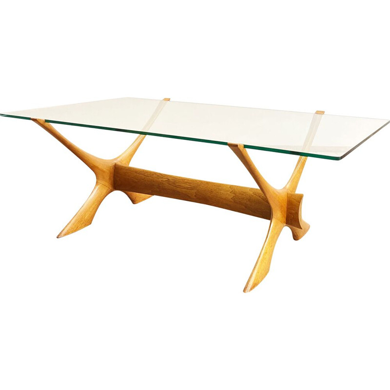 Vintage mahogany and glass coffee table by Illum Wikkelso for CF Christensen Silkeborg, Denmark 1960
