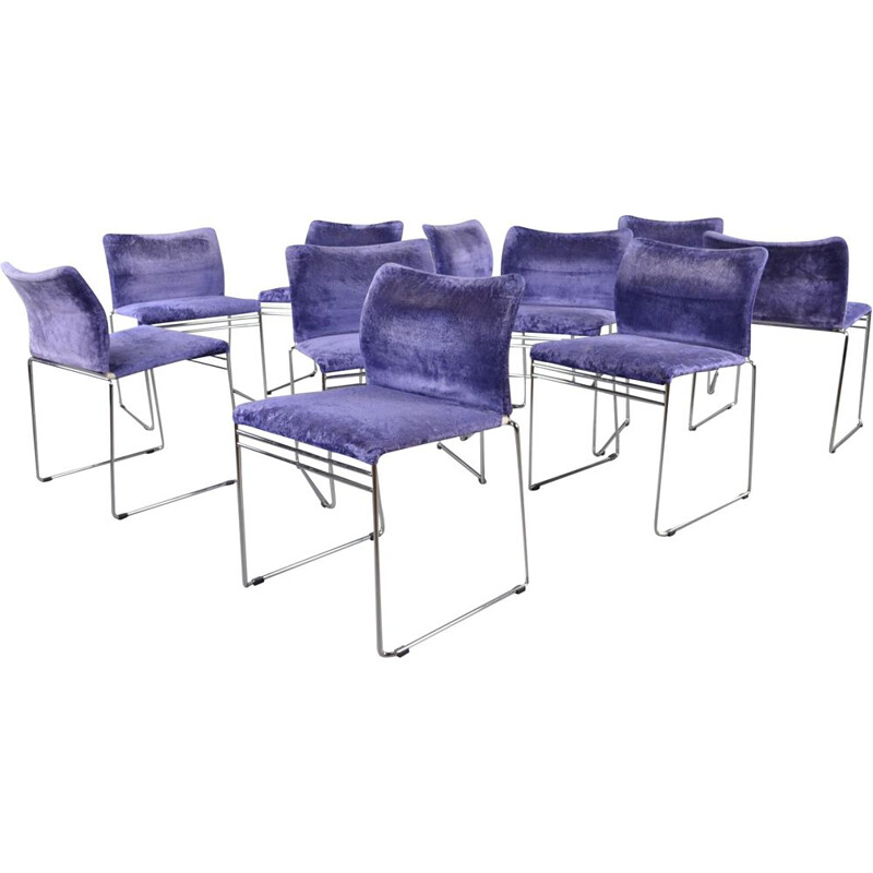 Set of 10 vintage Jano LG purple velvet chairs by Kazuhide Takahama for Simon International 1969