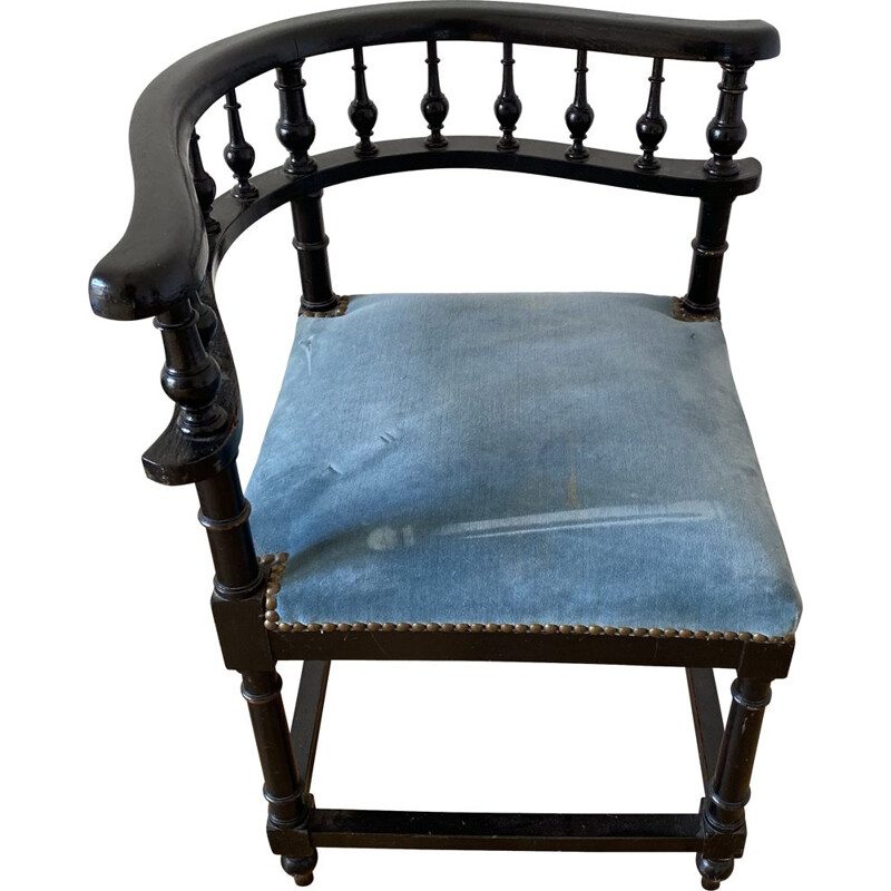 Vintage corner armchair in blue velvet