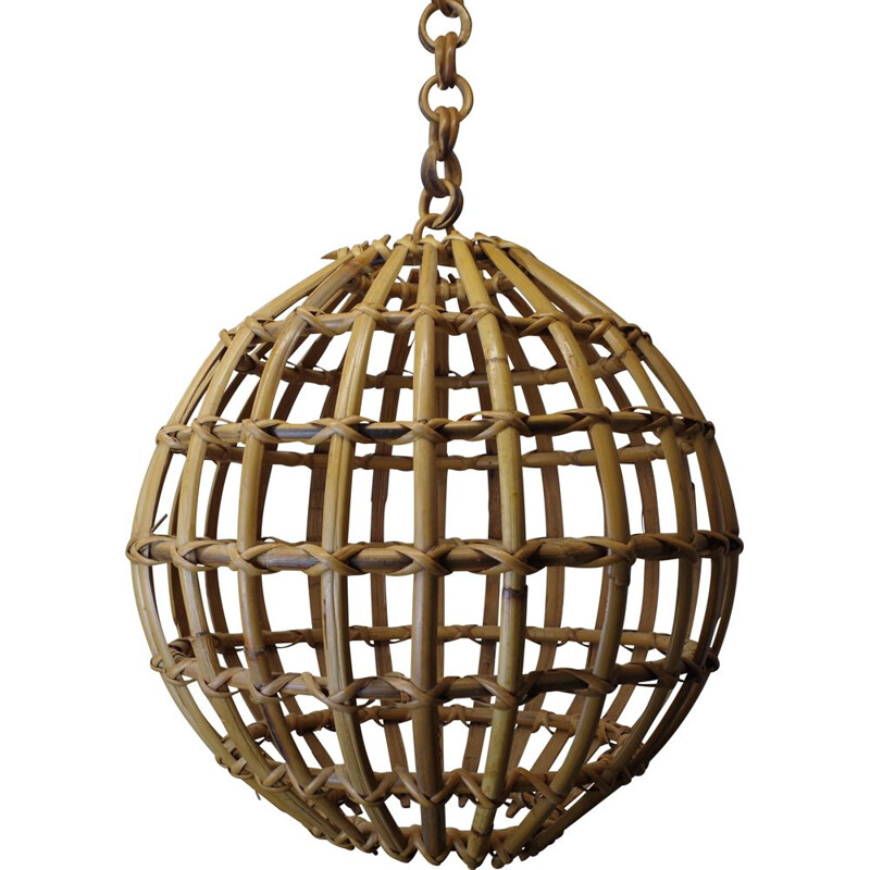 Vintage hanging lamp bamboo and rattan, 1960s