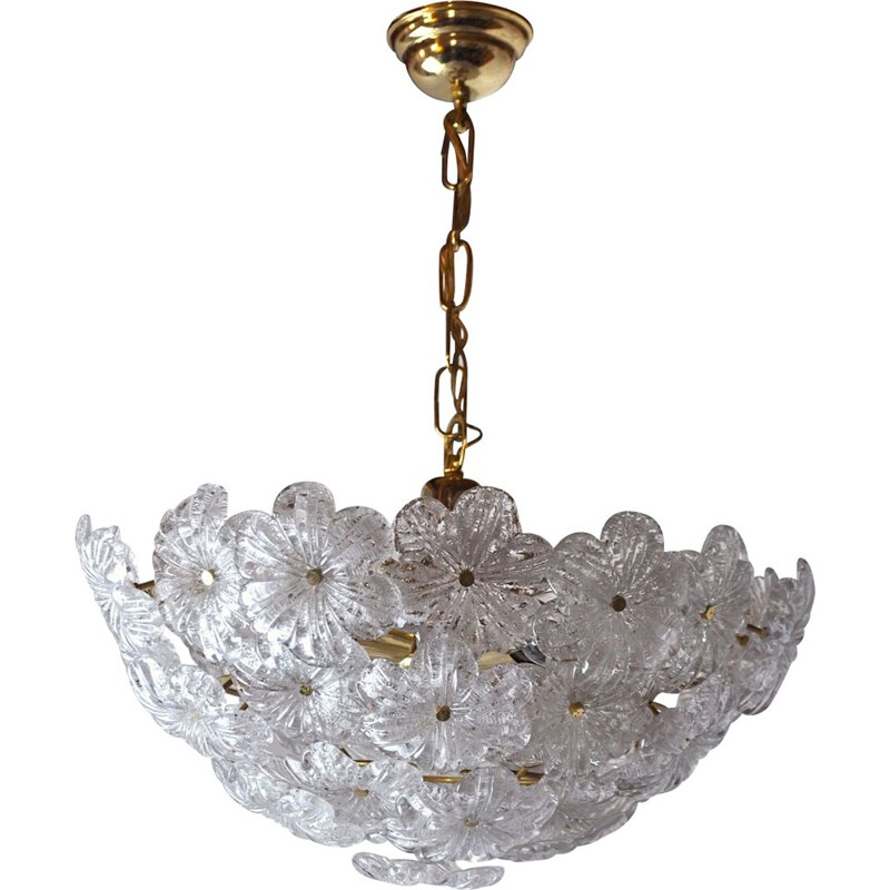 Vintage mazzega chandelier in frosted murano glass, Italy 1970