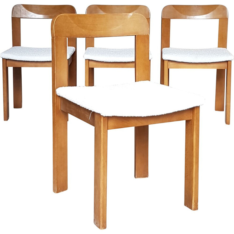 4 Vintage elm and bouclette chairs 1970