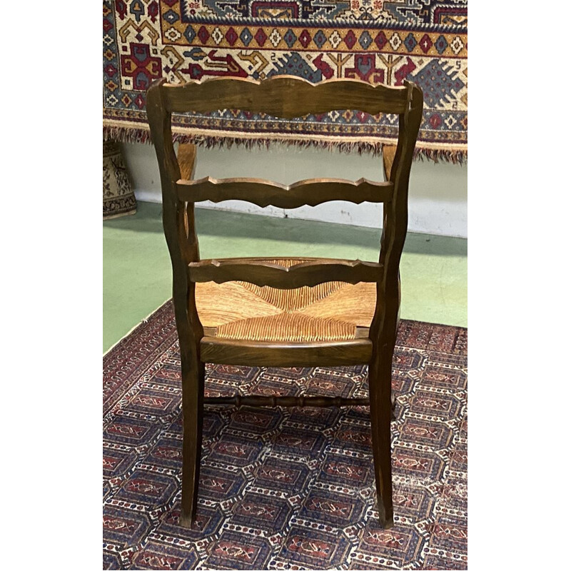 Vintage beechwood armchair with straw seat 1950