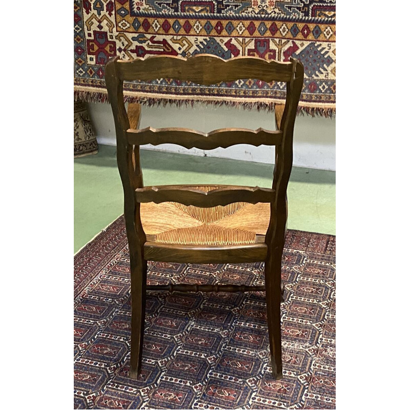 Vintage beukenhouten fauteuil met rieten zitting 1950