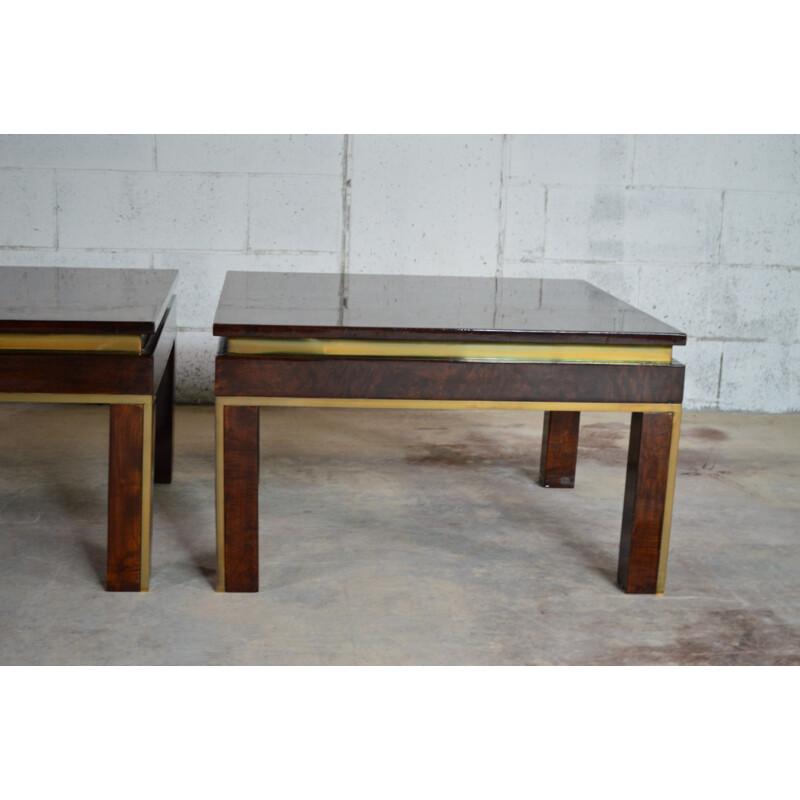 Pair of vintage coffee tables in burr wood, Italy 1970