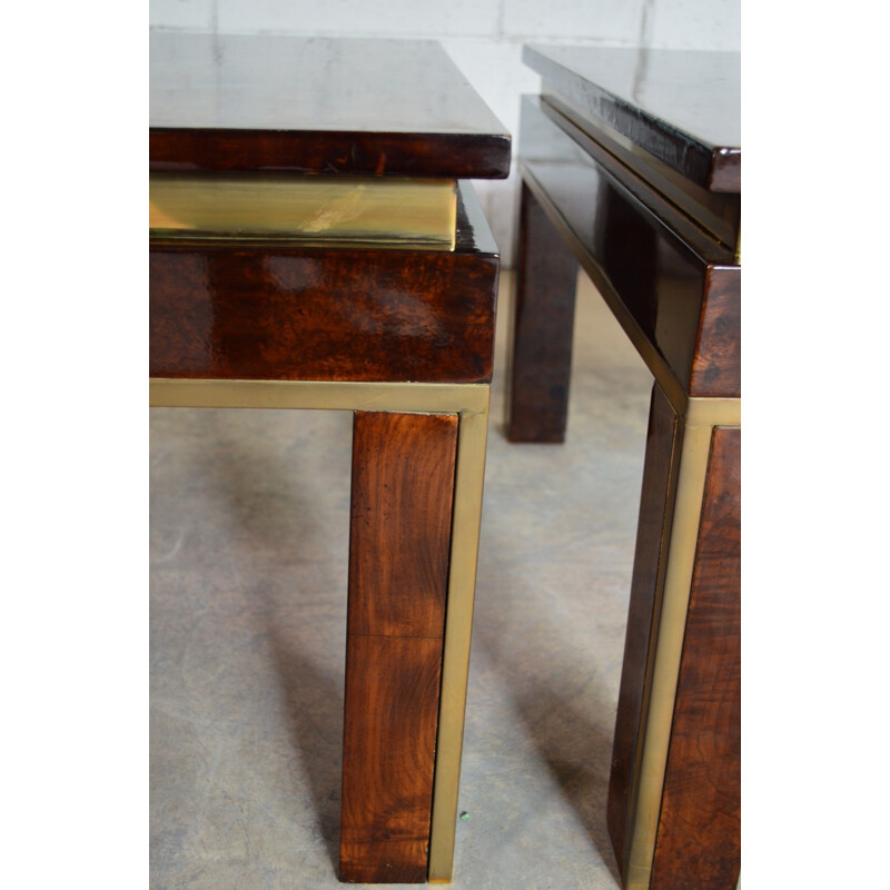 Pair of vintage coffee tables in burr wood, Italy 1970