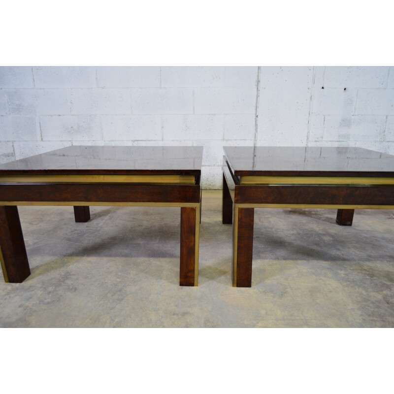 Pair of vintage coffee tables in burr wood, Italy 1970