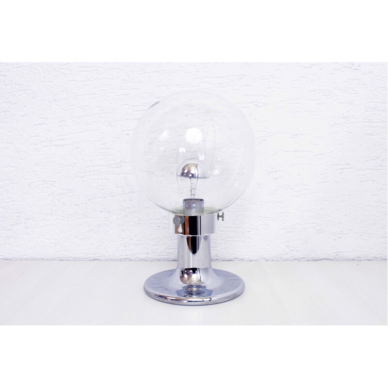 Lampe de table vintage en métal chromé et boule en verre Space Age