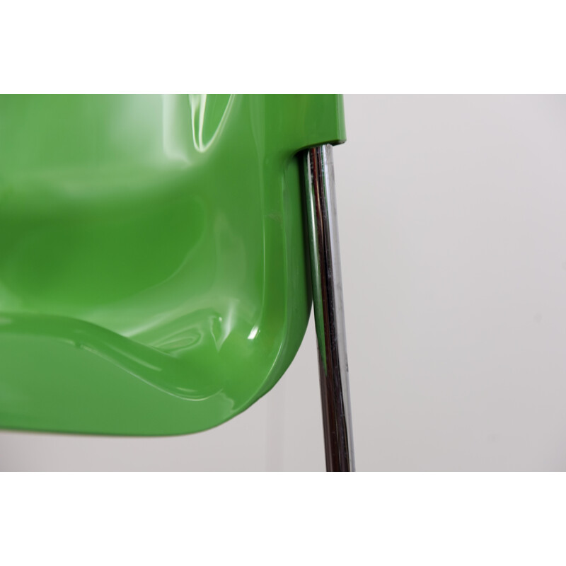 Set aus 6 stapelbaren Drabert Vintage-Stühlen aus grünem Kunststoff
