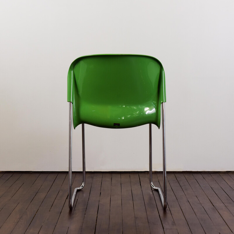 Set of 6 vintage stackable Drabert chairs in green plastic