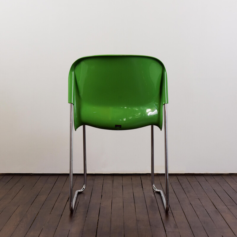 Set aus 6 stapelbaren Drabert Vintage-Stühlen aus grünem Kunststoff