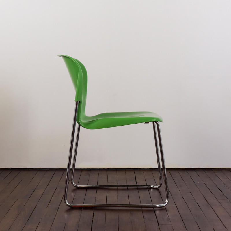 Set of 6 vintage stackable Drabert chairs in green plastic