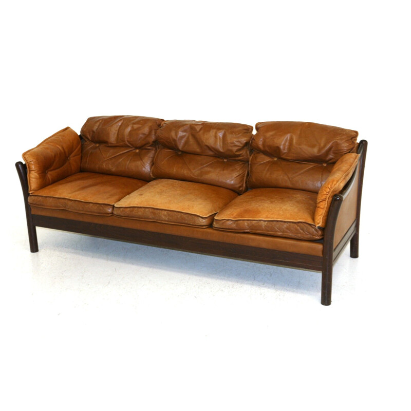 Vintage 3 seater leather sofa, Sweden, 1960