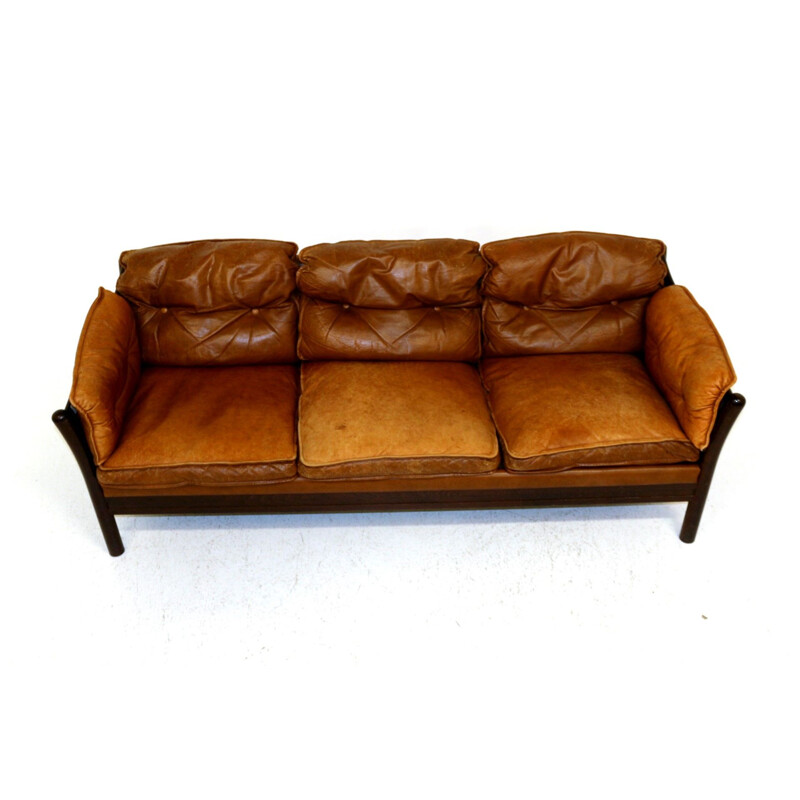 Vintage 3 seater leather sofa, Sweden, 1960