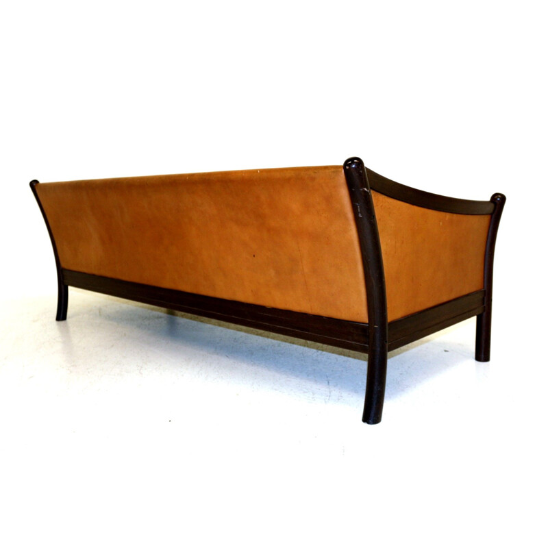 Vintage 3 seater leather sofa, Sweden, 1960