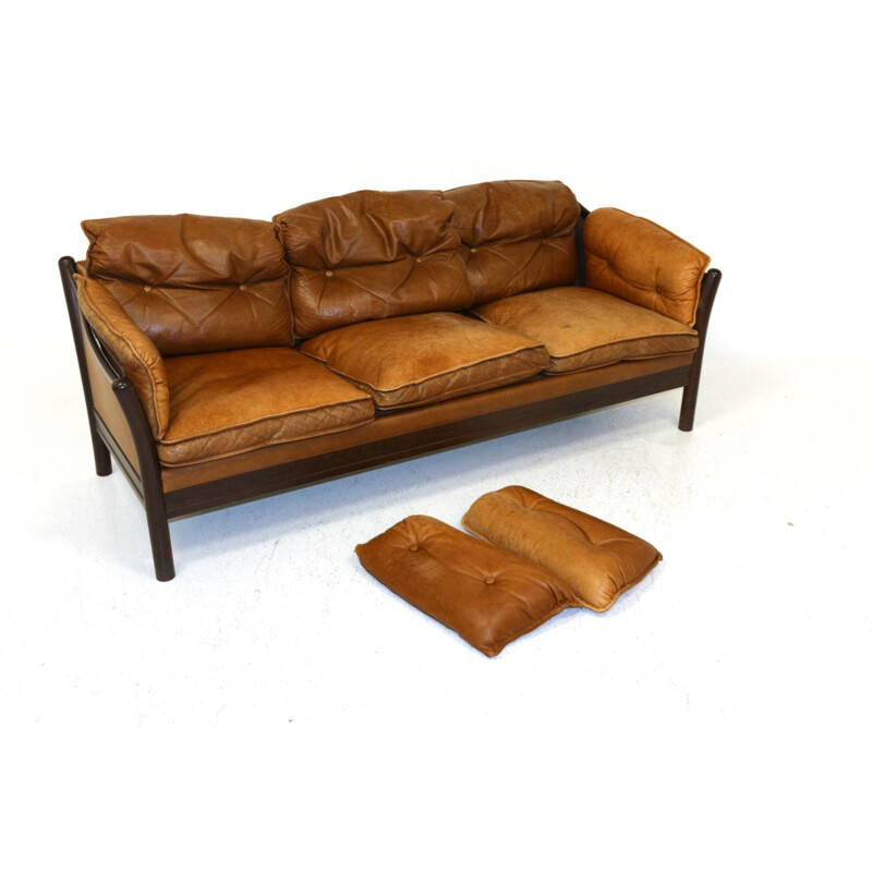 Vintage 3 seater leather sofa, Sweden, 1960