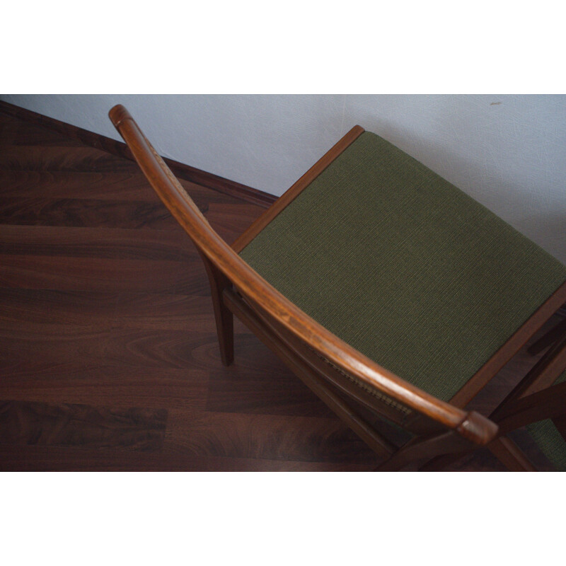 Pair of Mid Century Teak Chair, Danish Design With Wicker & Cover In Green From Sweden 1960s