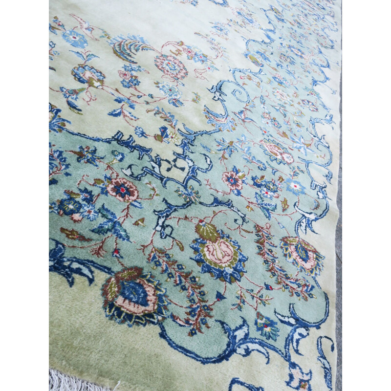 Grand tapis vintage Kashan Aubusson couleur pistache 1960