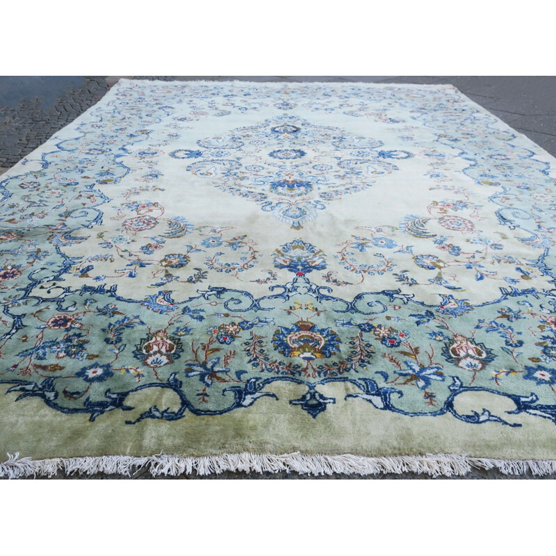 Large Mid-Century Pistachio Coloured Aubusson Kashan Carpet 1960