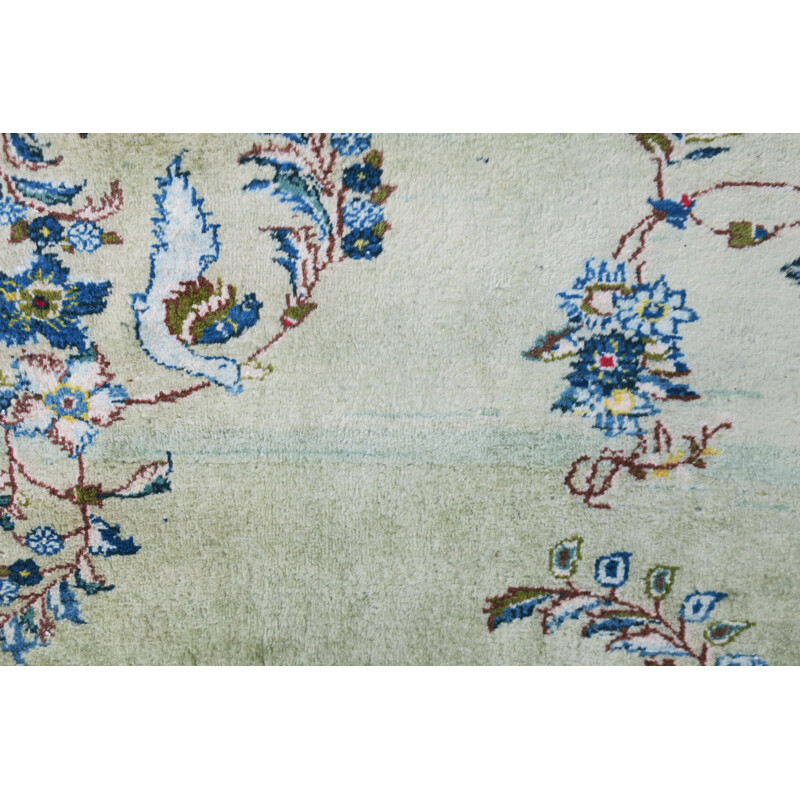 Grand tapis vintage Kashan Aubusson couleur pistache 1960