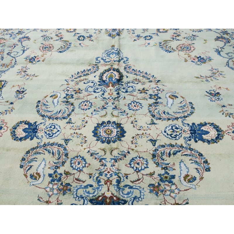 Large Mid-Century Pistachio Coloured Aubusson Kashan Carpet 1960