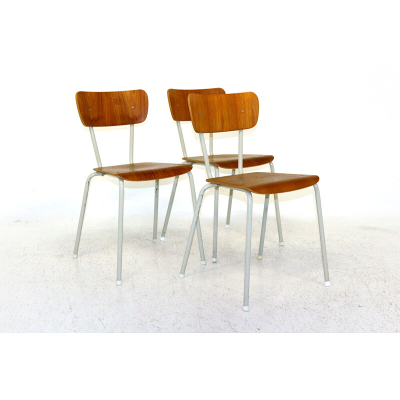 Set di 3 sedie da scuola vintage Svezia 1950