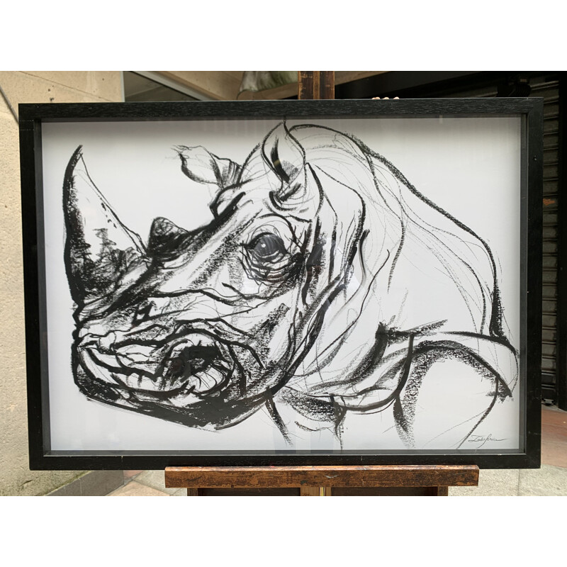 Rhino mit fettem Vintage-Bleistift von Sonia Lalic, 2018