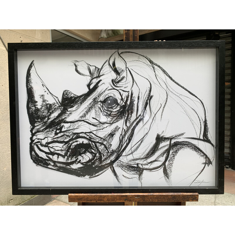 Rinoceronte con lápiz graso vintage de Sonia Lalic, 2018