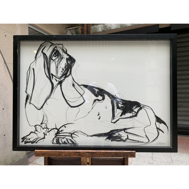 Basset hound with vintage grease pencil by Sonia Lalic, 2018