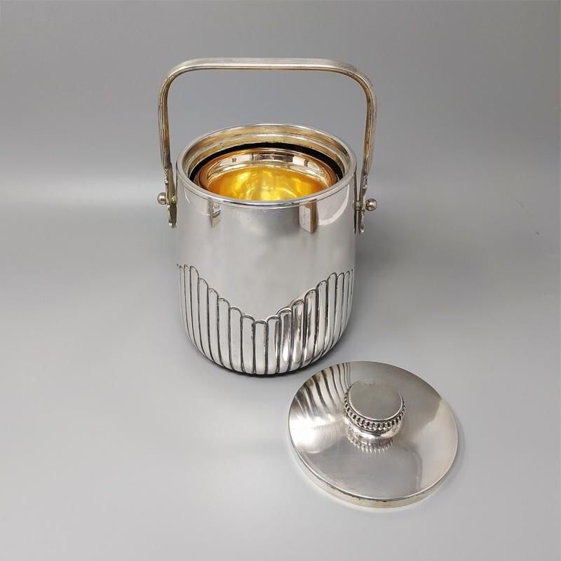 Vintage Thermal Ice Bucket in Silver Plated by Aldo Tura for Macabo Italy 1950s