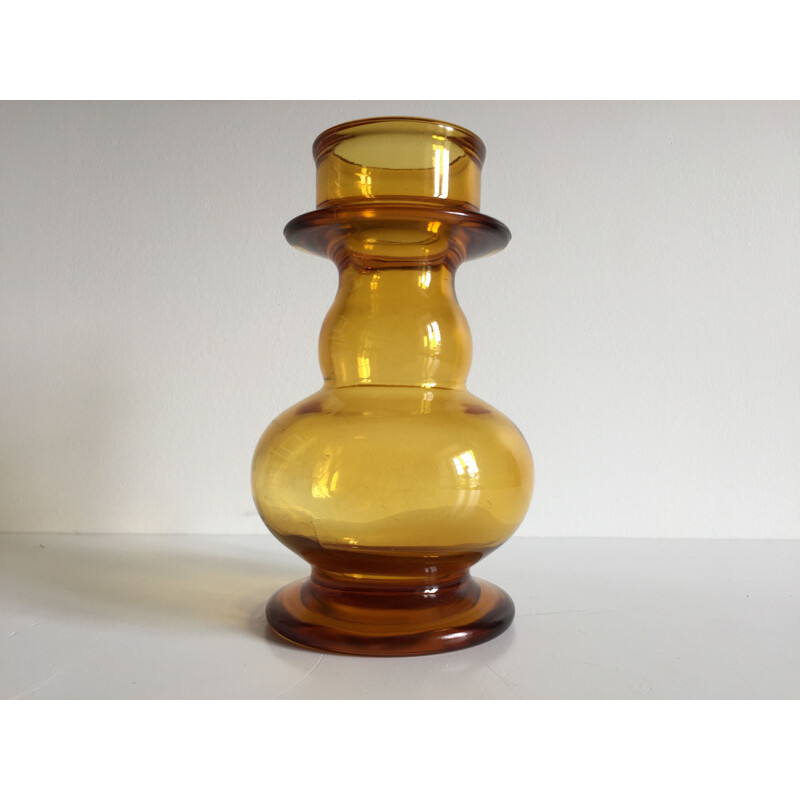 Vase vintage en verre épais jaune-orangé