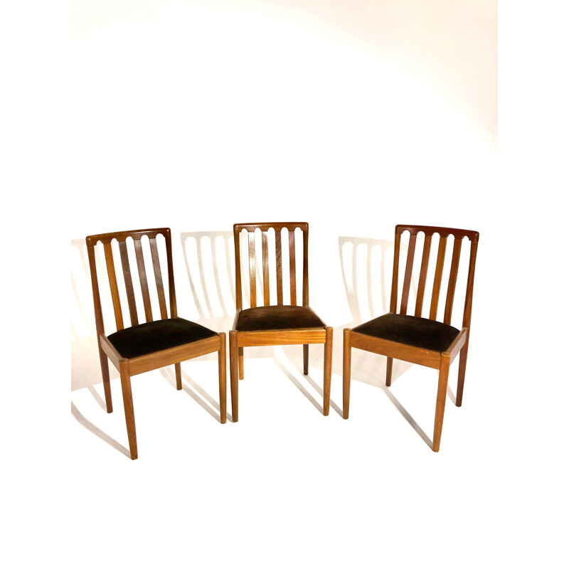 Suite de 3 chaises vintage velours et chêne 