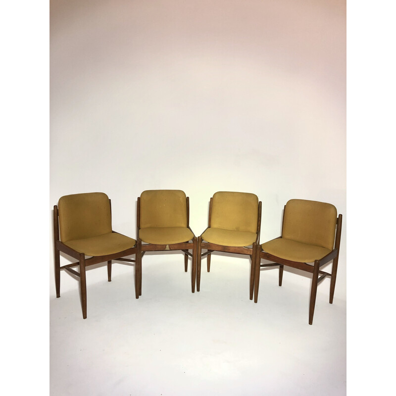 Suite of 4 vintage fabric and teak chairs 