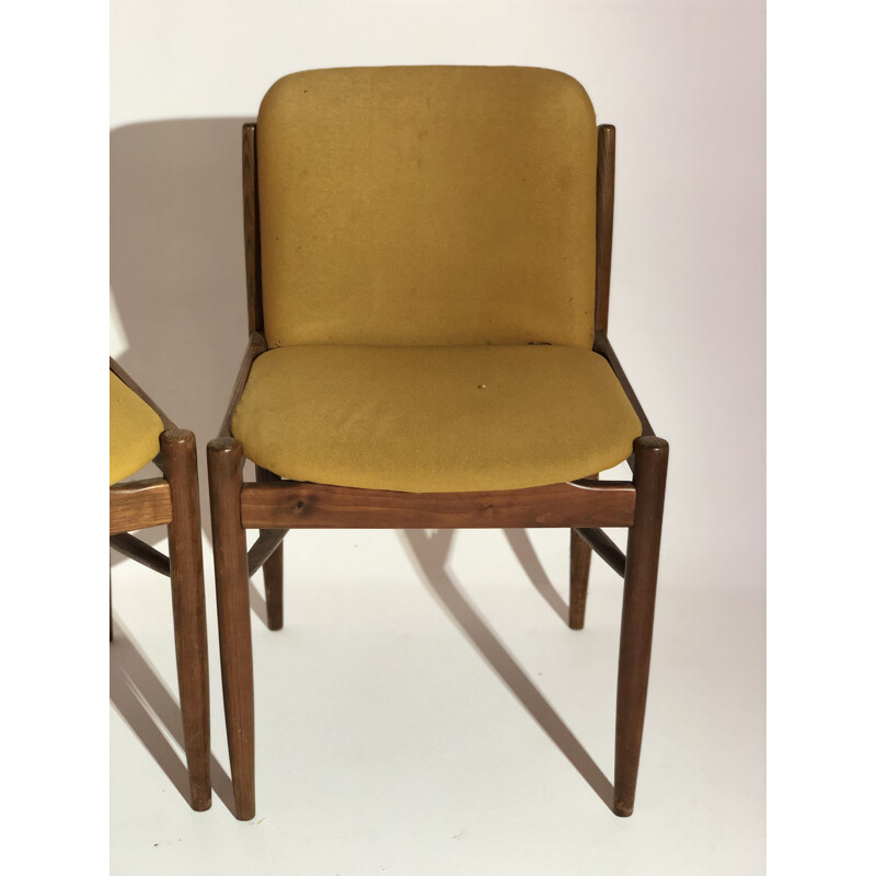 Suite of 4 vintage fabric and teak chairs 