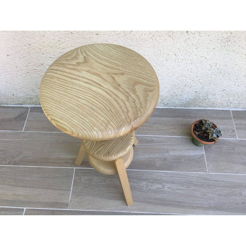 Vintage wooden screw stool 1990