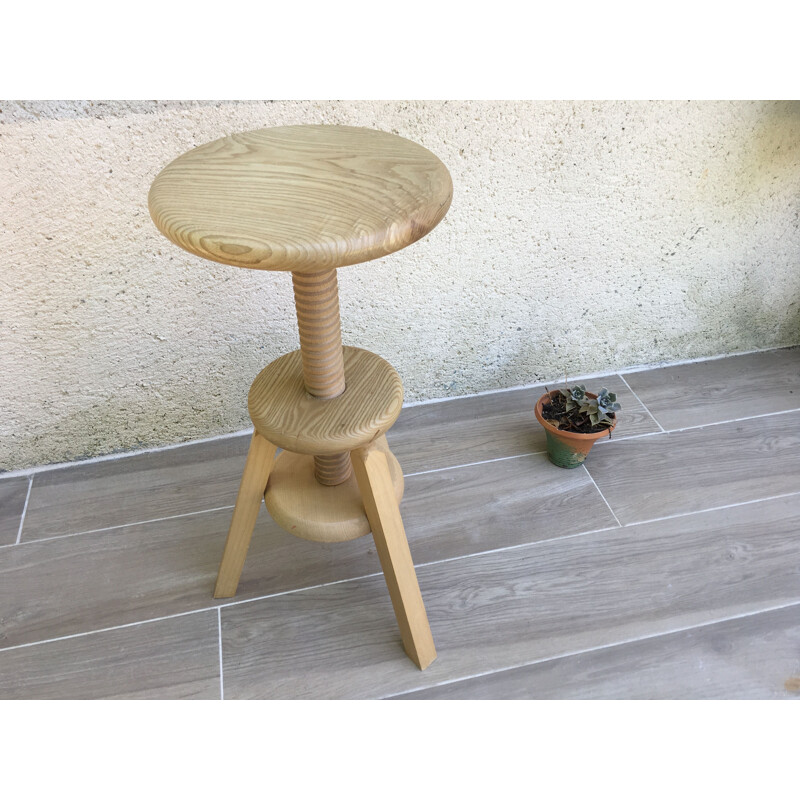 Vintage wooden screw stool 1990