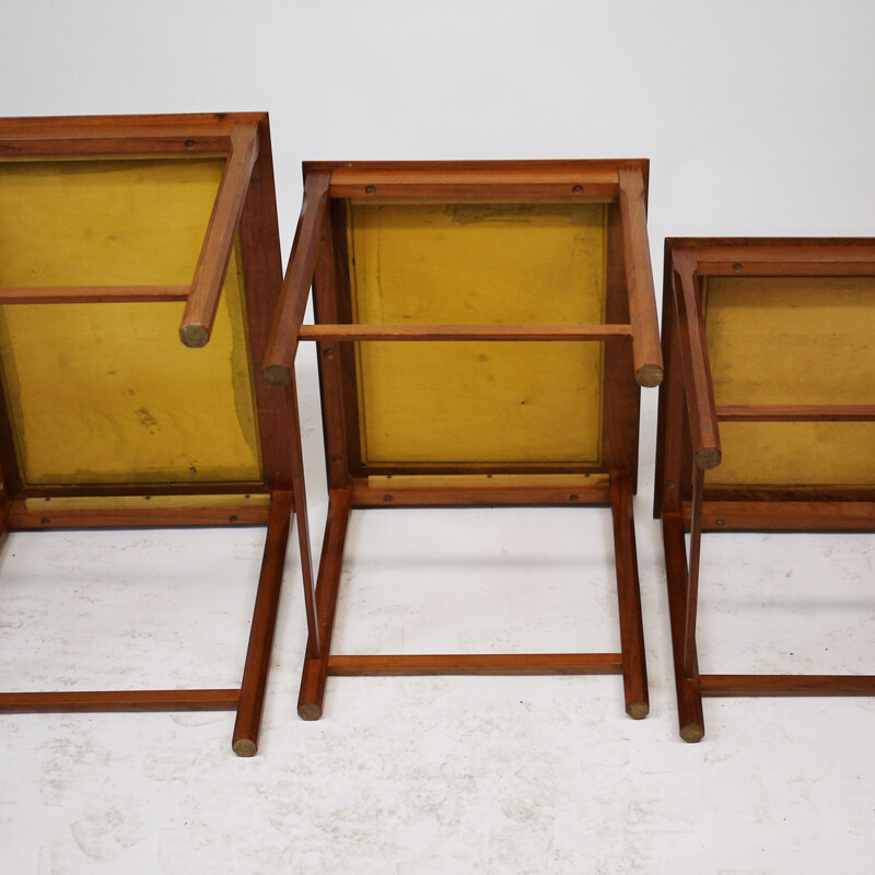 Vintage nesting tables with red check top, Danish 1970