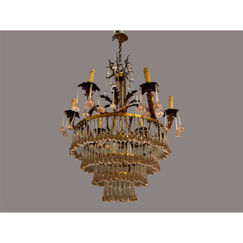 Chandelier vintage flowers in pink murano glass