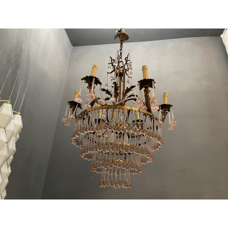 Chandelier vintage flowers in pink murano glass